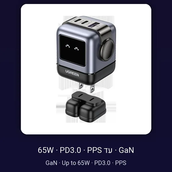 מטען GaN UGREEN 65W/30W בעיצוב רובוט