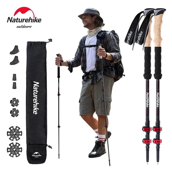 זוג מקלות הליכה Naturehike מסיבי קרבון עם ידית שעם